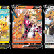A trio of anime-style Pokémon cards starring musical artists Katy Perry, J Balvin, and Post Malone.